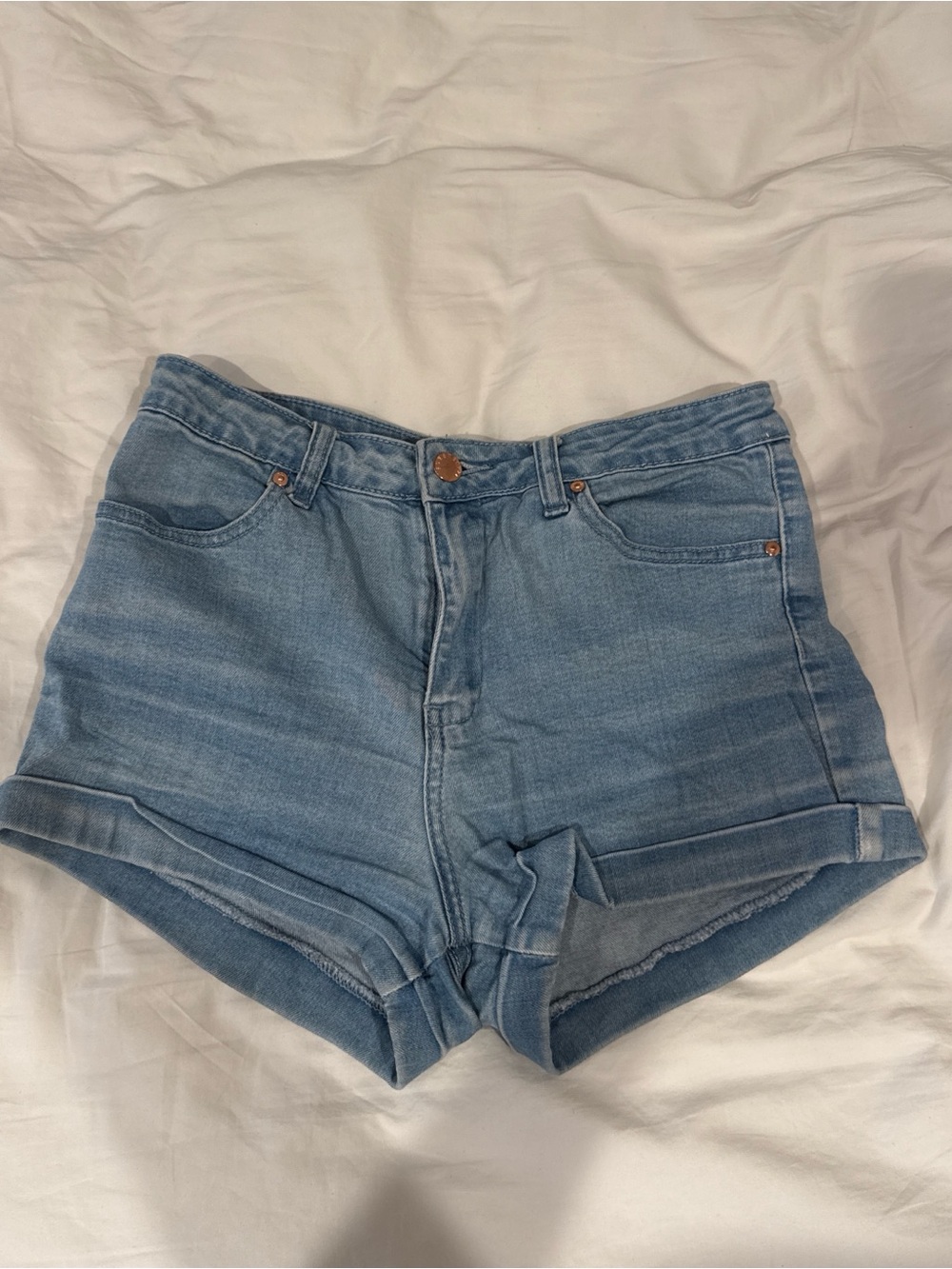Forever 21 Light Blue High-Waist Denim Shorts